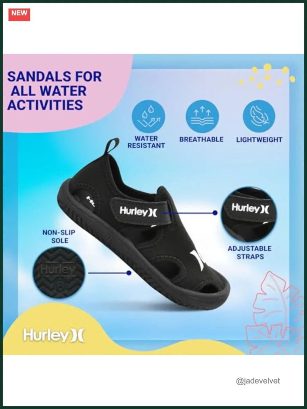 Toddler Water Shoes with Non-Slip Sole and Adjustable Straps, Lightweight,